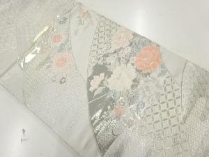 アンティーク　プラチナ箔二重織花古典柄模様織出し袋帯（材料）
